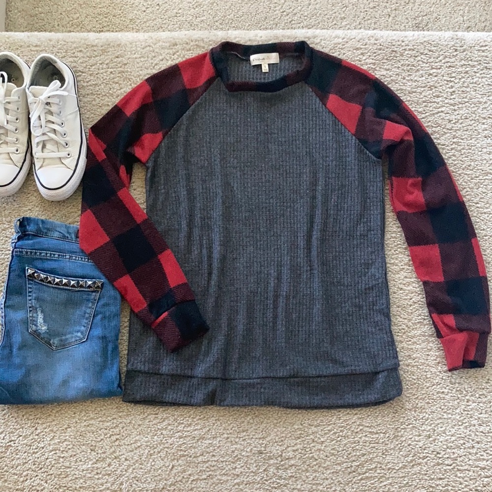 Black, Red, Grey Buffalo Plaid Long Sleeve Tunic Top - Picture 9 of 13